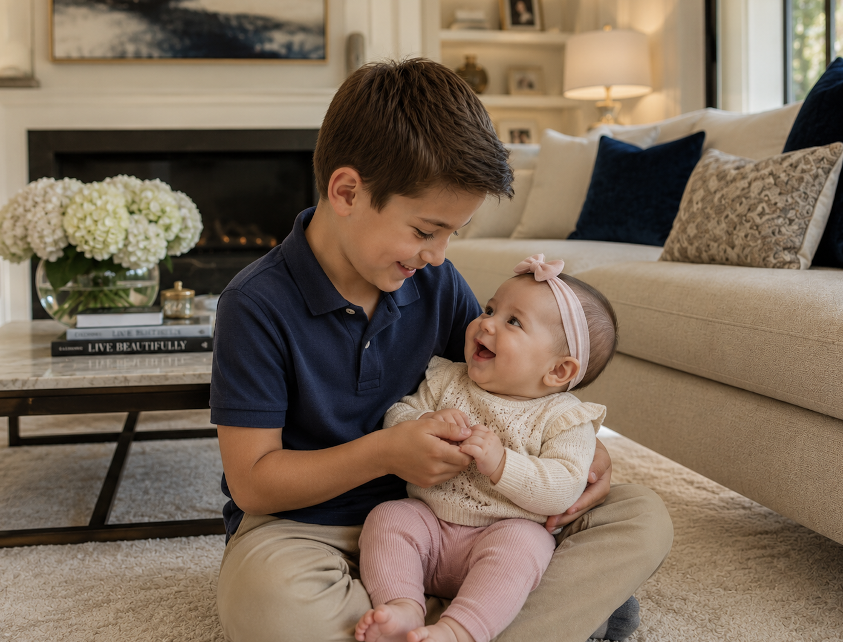 little boy holding baby sister