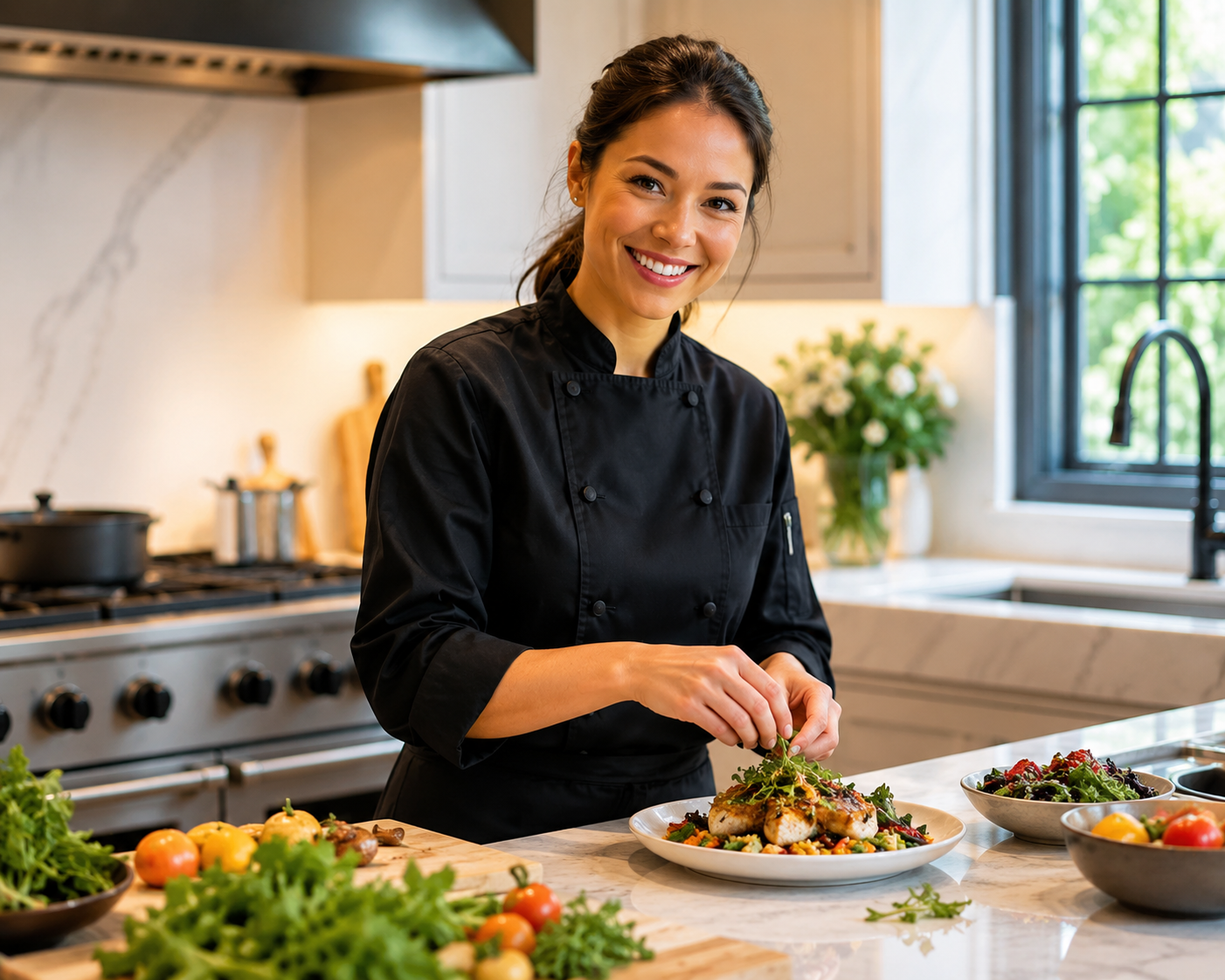 woman private chef preparing food