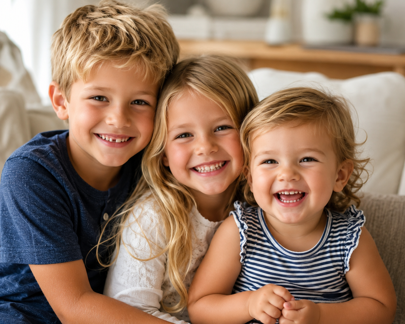 3siblingsplaying 3 young siblings smiling together