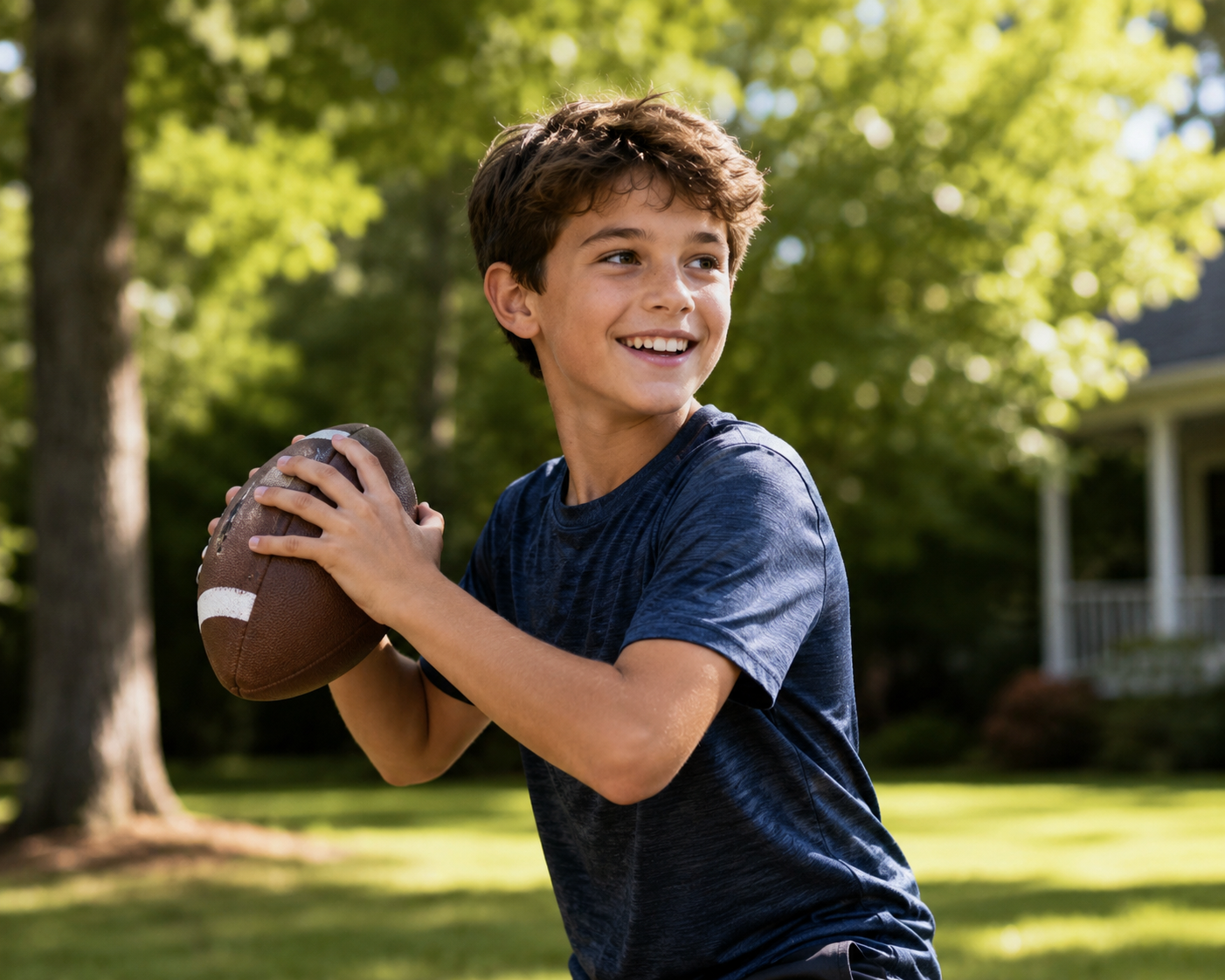 Preteen Boy throwing football