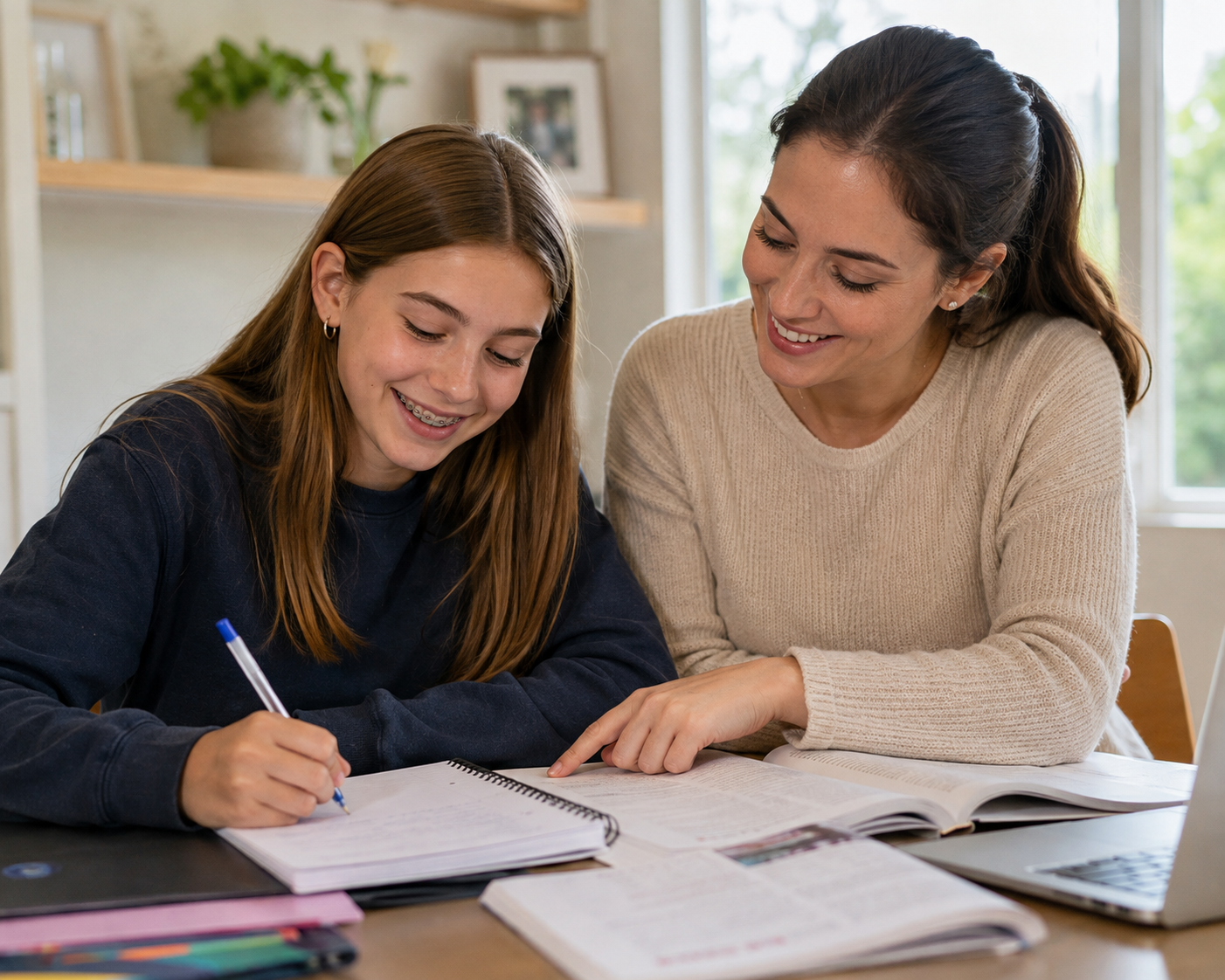 Teenagerandtutor Teenage girl doing homework with tutor