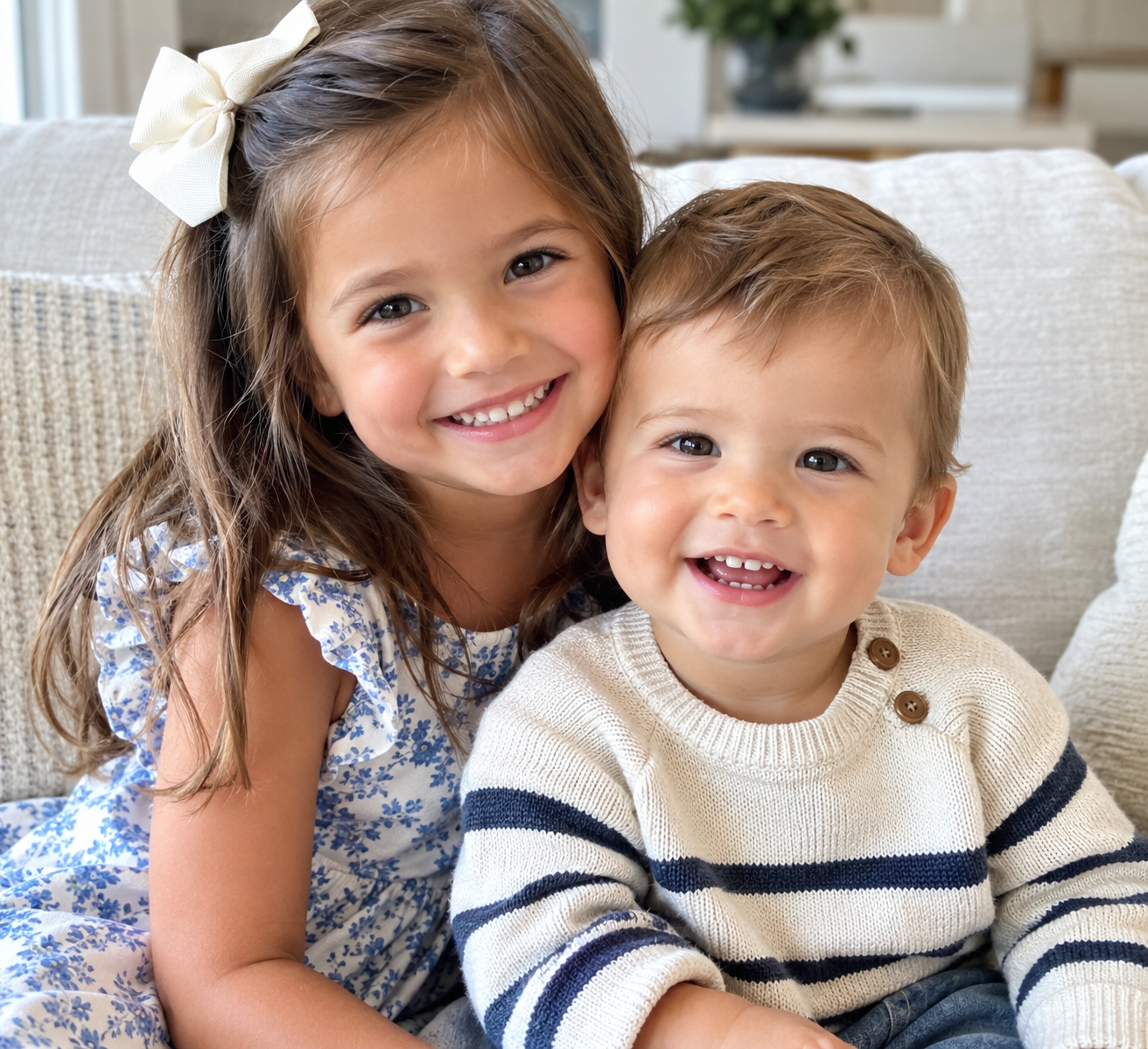 Little girl and little boy siblings