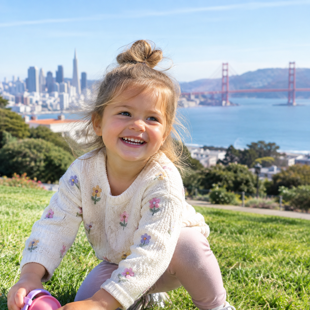 Little girl playing outside in San Francisco