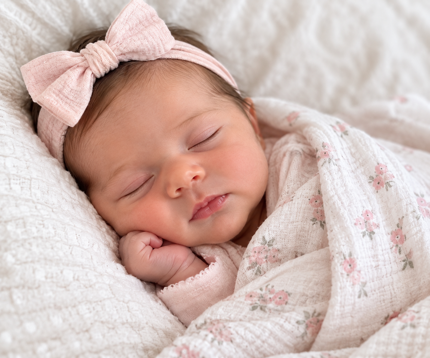Newborn baby girl with bow