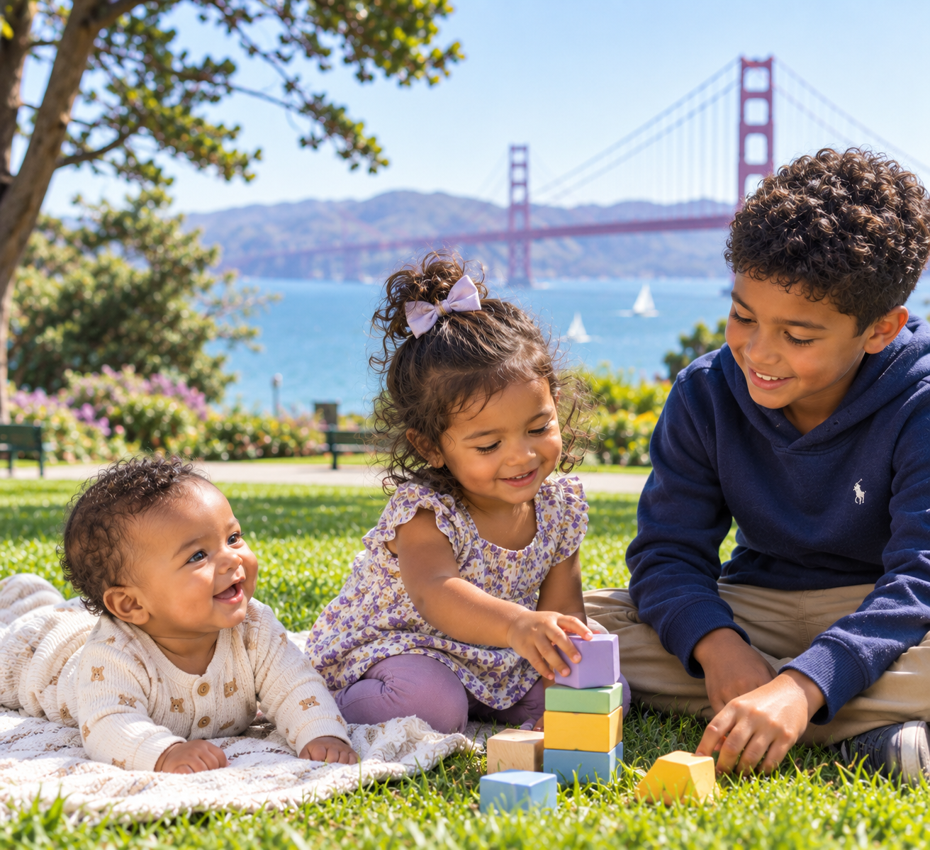 3 kids Joyful Playtime by the Golden Gate – job Job: ROTA Nanny San Francisco